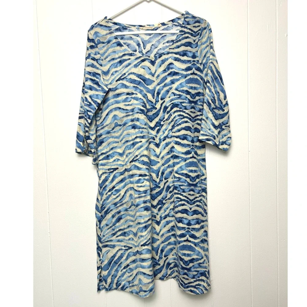 Soft Surroundings Mercado Gauze A-line dress Women's S Blue White Zebra Cotton - Picture 2 of 10